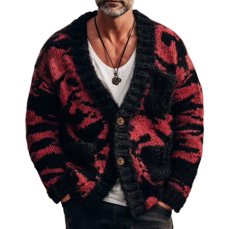Men's Classic Black And Red Camouflage Two-Button Knit Cardigan MTA2048H0U sold by Manly
