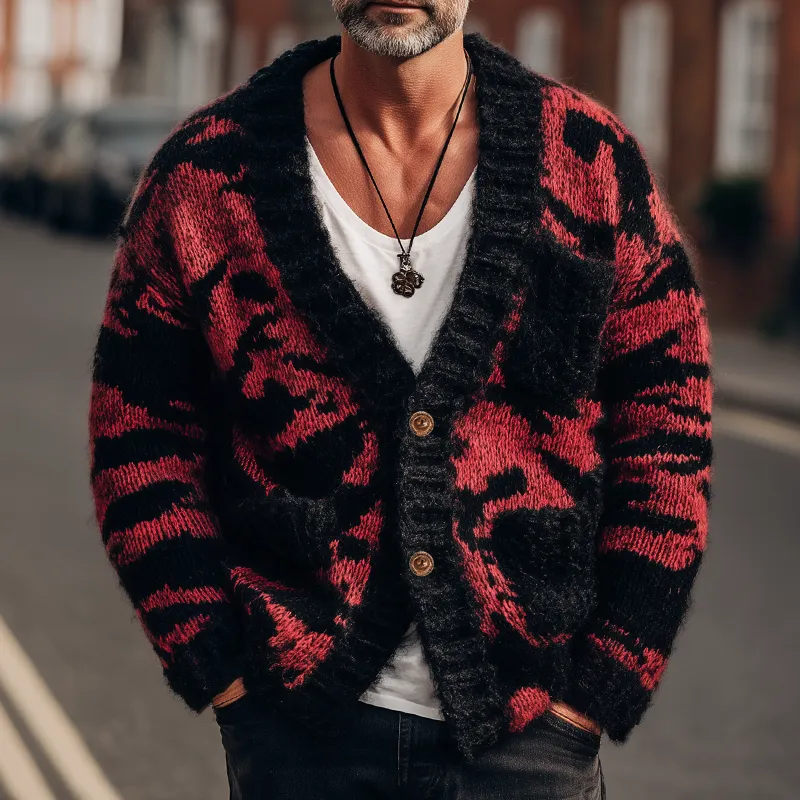 Men's Classic Black And Red Camouflage Two-Button Knit Cardigan MTA2048H0U sold by Manly product image thumbnail 2