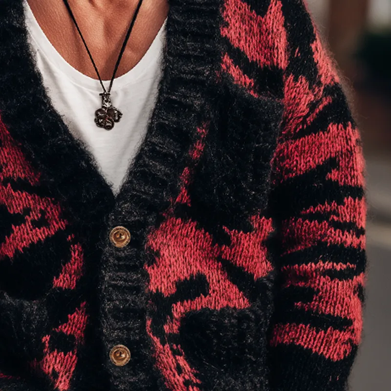 Men's Classic Black And Red Camouflage Two-Button Knit Cardigan MTA2048H0U sold by Manly product image thumbnail 3