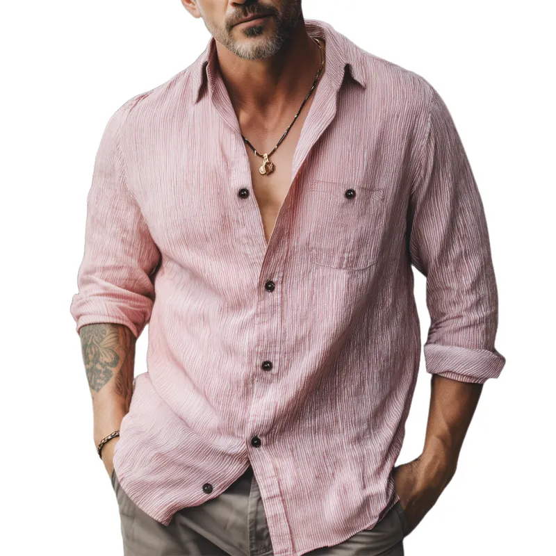 Men's Casual Loose Textured Long-sleeved Shirt MTA2161H0U sold by Manly