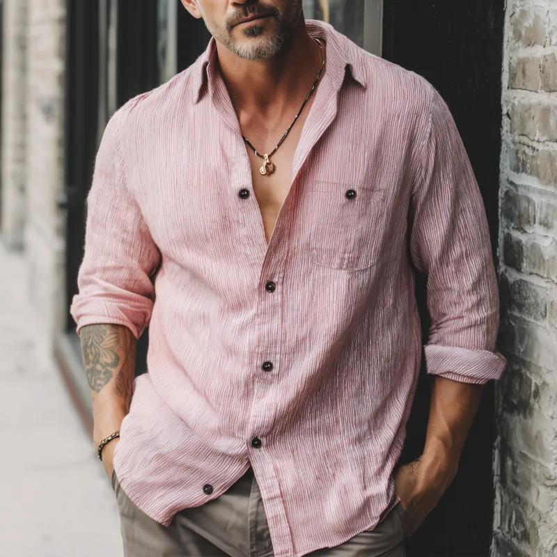 Men's Casual Loose Textured Long-sleeved Shirt MTA2161H0U sold by Manly product image thumbnail 2