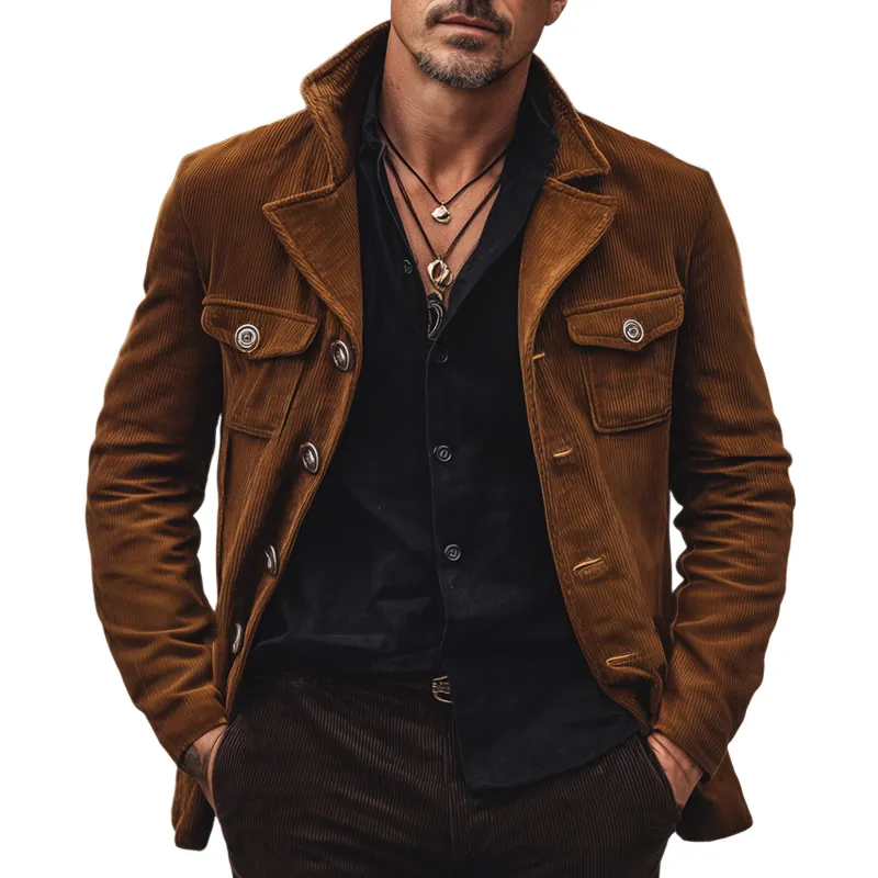 Men's Spring And Autumn Vintage Classic Corduroy Button Jacket MTA2176H0U sold by Manly