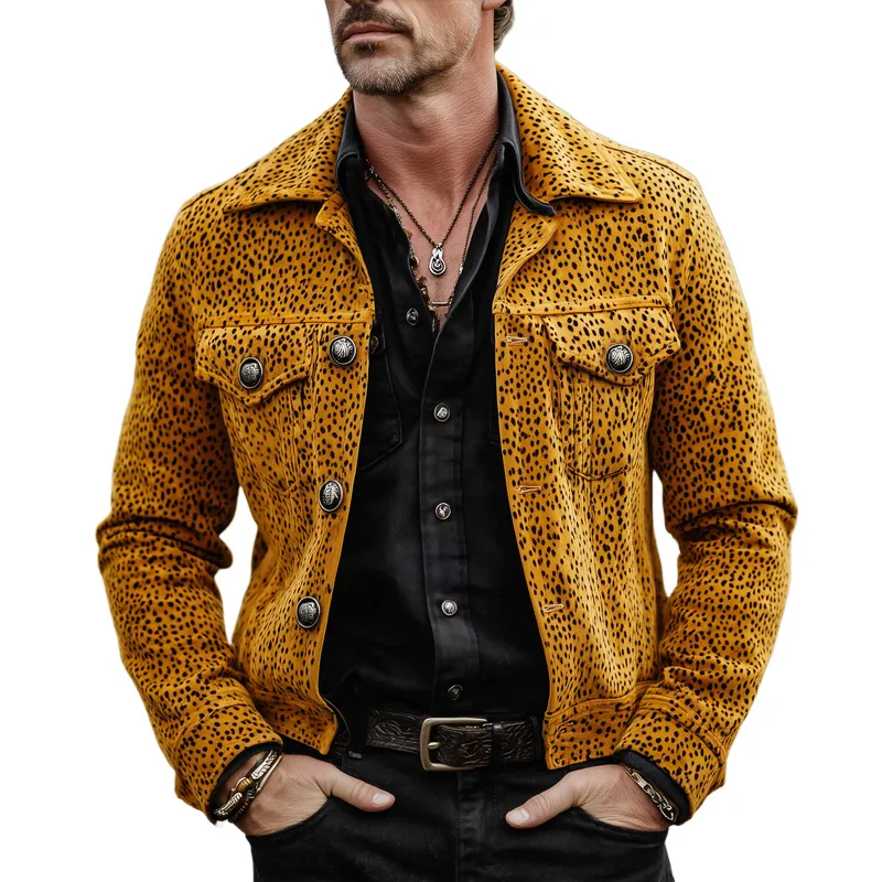 Men's Spring/Autumn Vintage Print Suede Button Jacket MTA2172H9U sold by Manly
