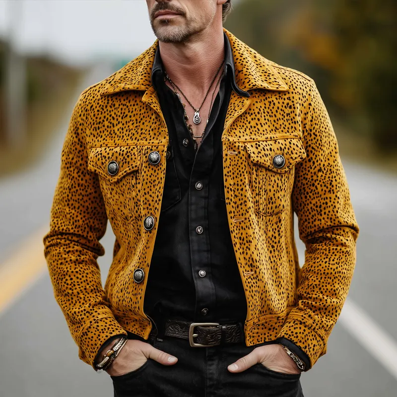 Men's Spring/Autumn Vintage Print Suede Button Jacket MTA2172H9U sold by Manly product image thumbnail 2