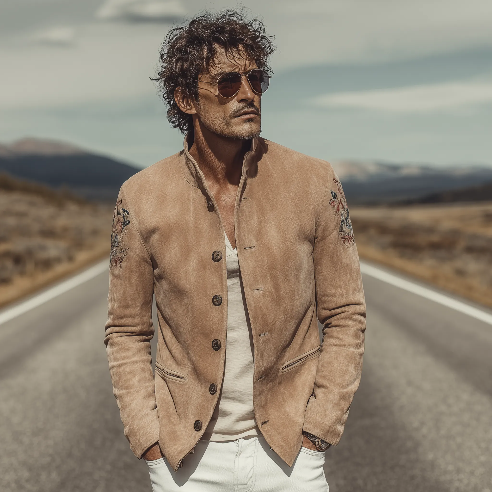 Men's Classic Retro Western Style Stand Collar Embroidered Suede Jacket MTA2127H9K sold by Manly product image thumbnail 3