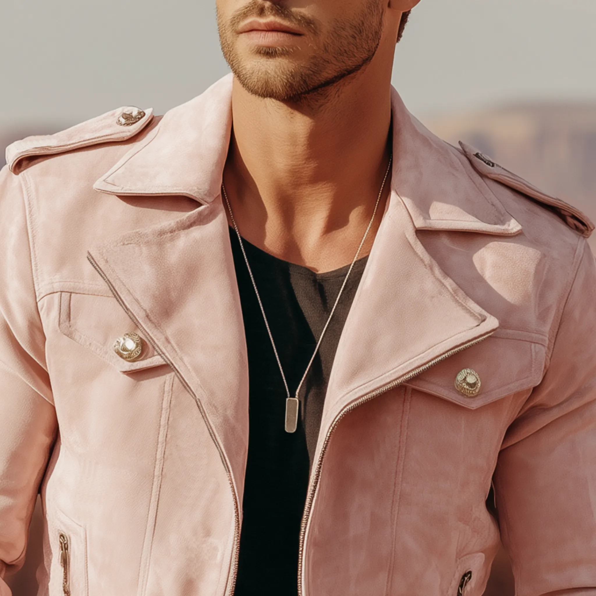 Men's Classic American Retro Western Style Lapel Pink Suede Motorcycle Jacket MTA2118H3K sold by Manly product image thumbnail 4