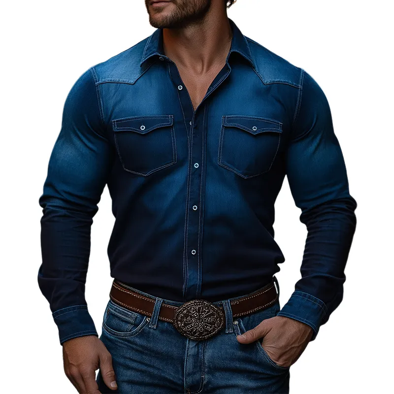 Men's Retro Casual Gradient Print Lapel Long Sleeve Shirt MTA1995H7TO sold by Manly