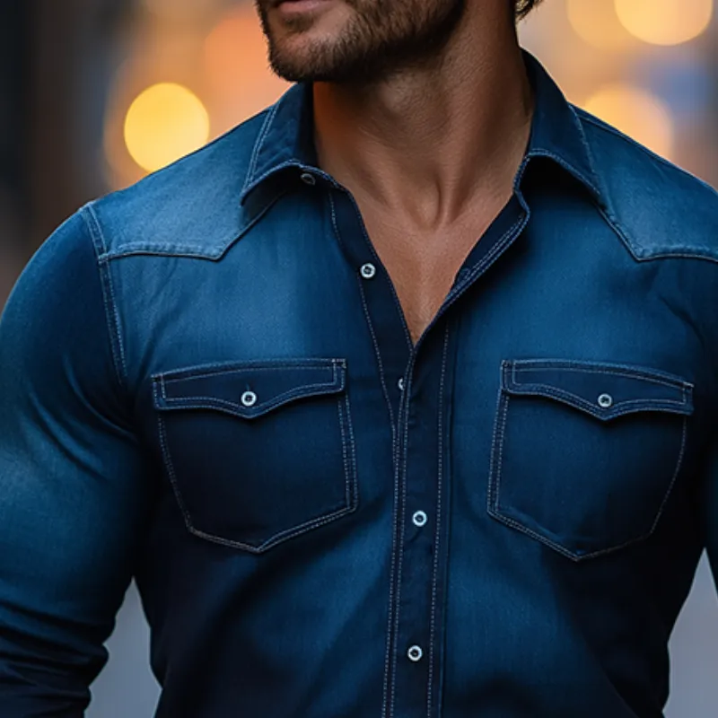 Men's Retro Casual Gradient Print Lapel Long Sleeve Shirt MTA1995H7TO sold by Manly product image thumbnail 3