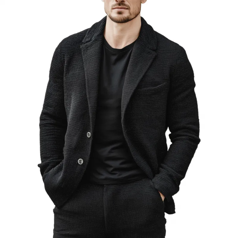 Men's Vintage Cotton Blend Waffle Notch Lapel Single-breasted Loose-fitting Blazer MTA1925H0M sold by Manly