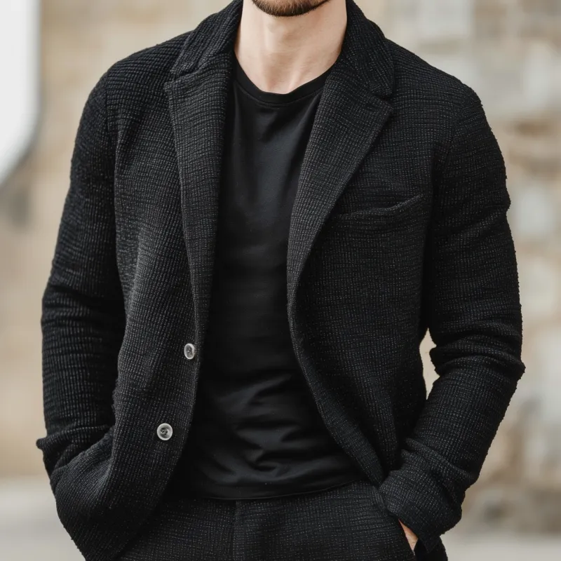 Men's Vintage Cotton Blend Waffle Notch Lapel Single-breasted Loose-fitting Blazer MTA1925H0M sold by Manly product image thumbnail 3
