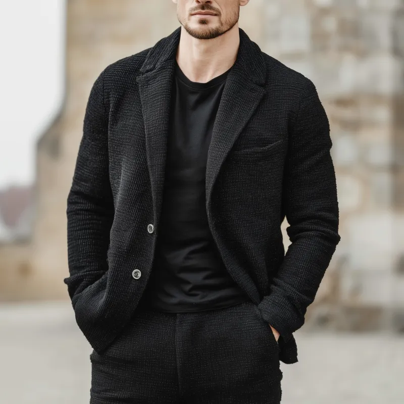 Men's Vintage Cotton Blend Waffle Notch Lapel Single-breasted Loose-fitting Blazer MTA1925H0M sold by Manly product image thumbnail 2