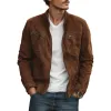 Men's Vintage Faux Suede Stand Collar Zipper Placket Slim Fit Multi-Pocket Cargo Jacket MTA1942H2M sold by Manly