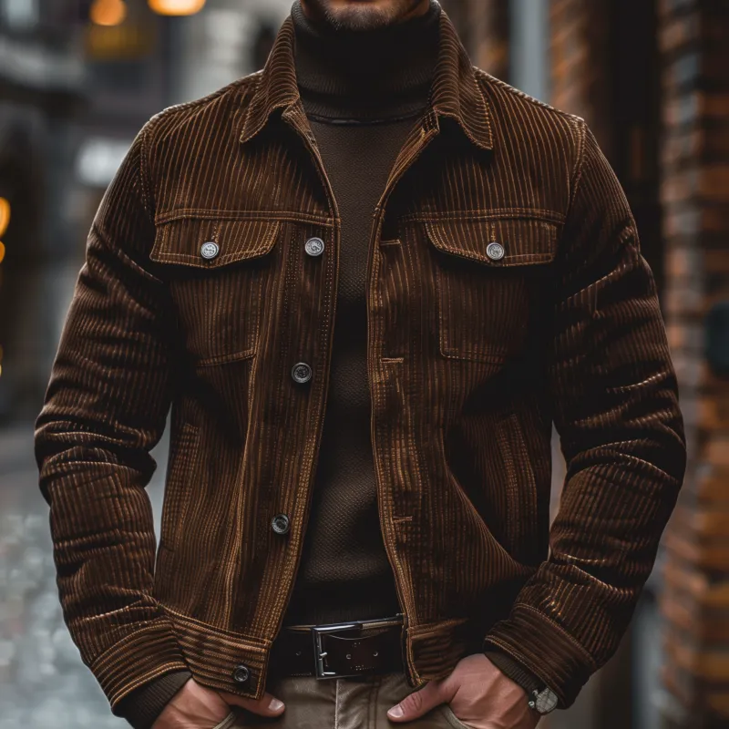 Men's Vintage Solid Color Corduroy Lapel Single Breasted Slim Fit Jacket MTA1426H6M sold by Manly product image thumbnail 3