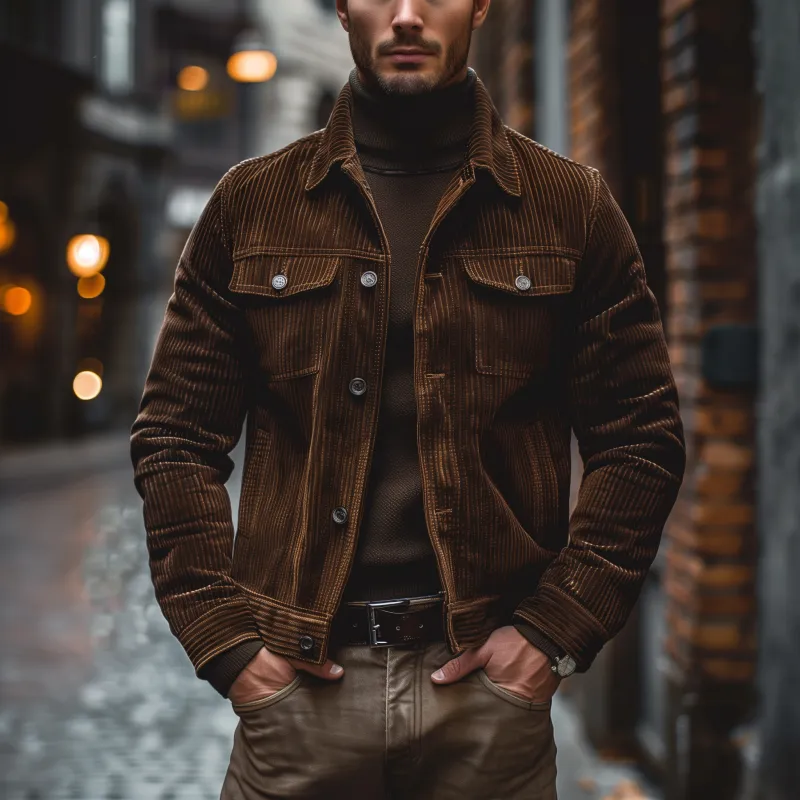 Men's Vintage Solid Color Corduroy Lapel Single Breasted Slim Fit Jacket MTA1426H6M sold by Manly product image thumbnail 2