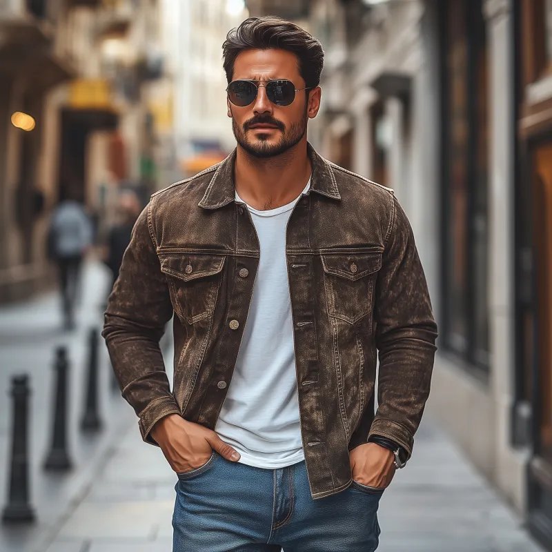 Men's Vintage Distressed Washed Denim Lapel Single-breasted Flap Chest Pocket Slim Fit Long-sleeved Shirt MTA1412H8M sold by Manly product image thumbnail 3