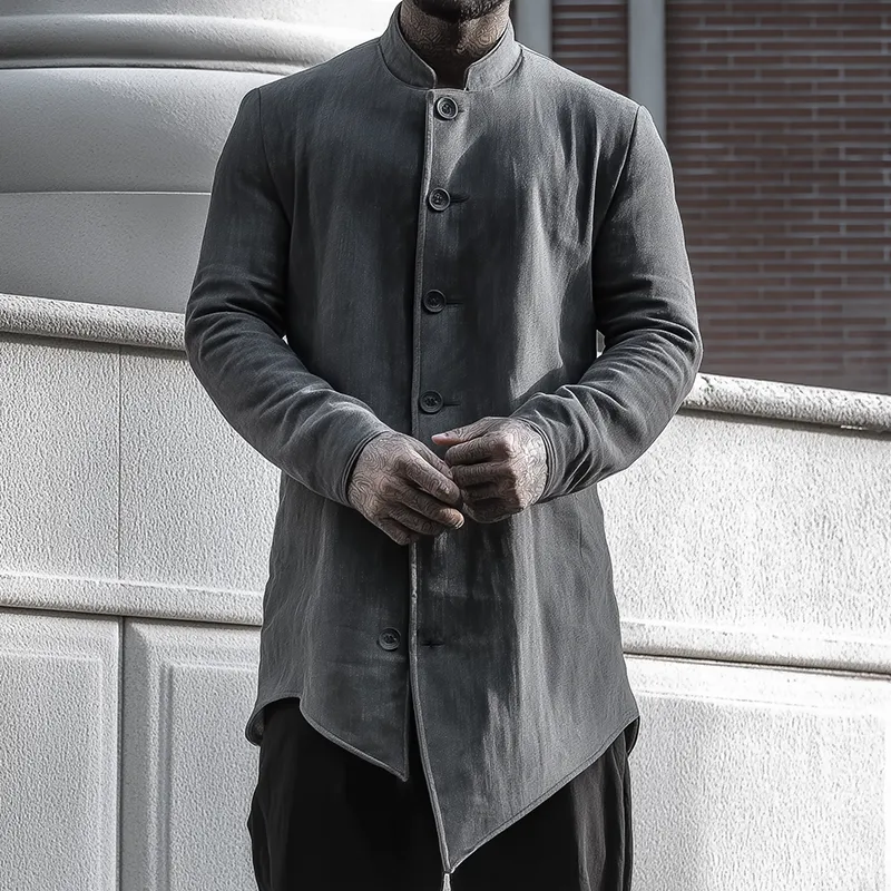 Men's Retro Casual Washed Stand Collar Mid-Length Jacket MTA2147H9TO sold by Manly product image thumbnail 2