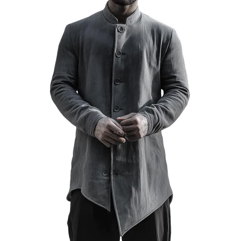 Men's Retro Casual Washed Stand Collar Mid-Length Jacket MTA2147H9TO sold by Manly