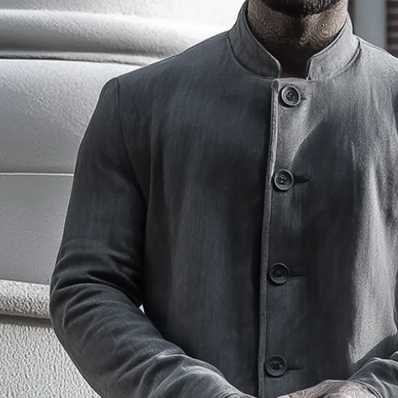 Men's Retro Casual Washed Stand Collar Mid-Length Jacket MTA2147H9TO sold by Manly product image thumbnail 3