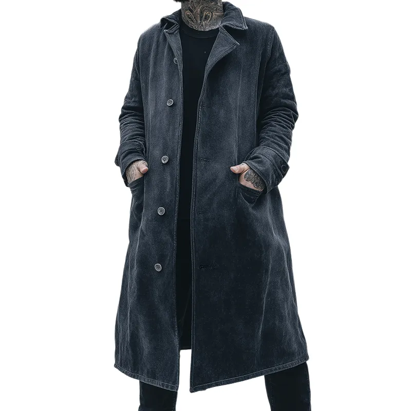 Men's Retro Casual Washed Lapel Long Trench Coat MTA2114H4TO sold by Manly