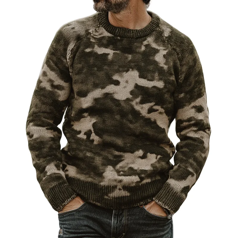 Men's Retro Casual Camouflage Crew Neck Sweater MTA2169H0TO made by Manly