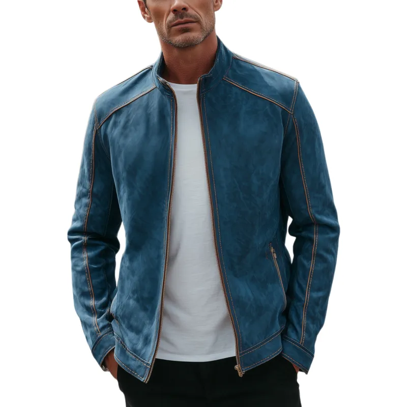 Men's Classic Retro Western Style Stand Collar Suede Zip-Up Jacket MTA2527H6K sold by Manly