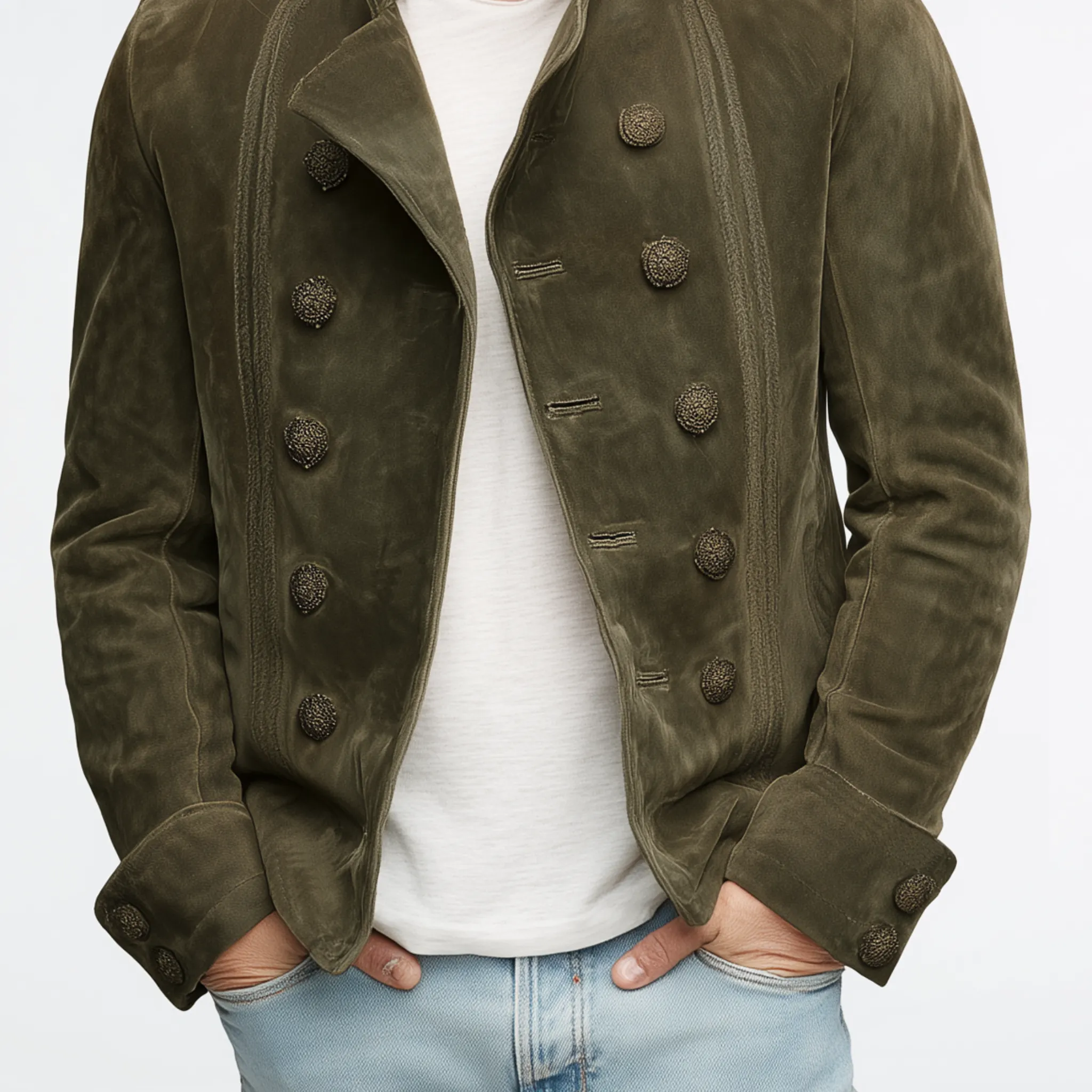 Men's Classic Vintage Lapel Suede Embroidered Double Breasted Jacket MTA2591H0K sold by Manly product image thumbnail 5