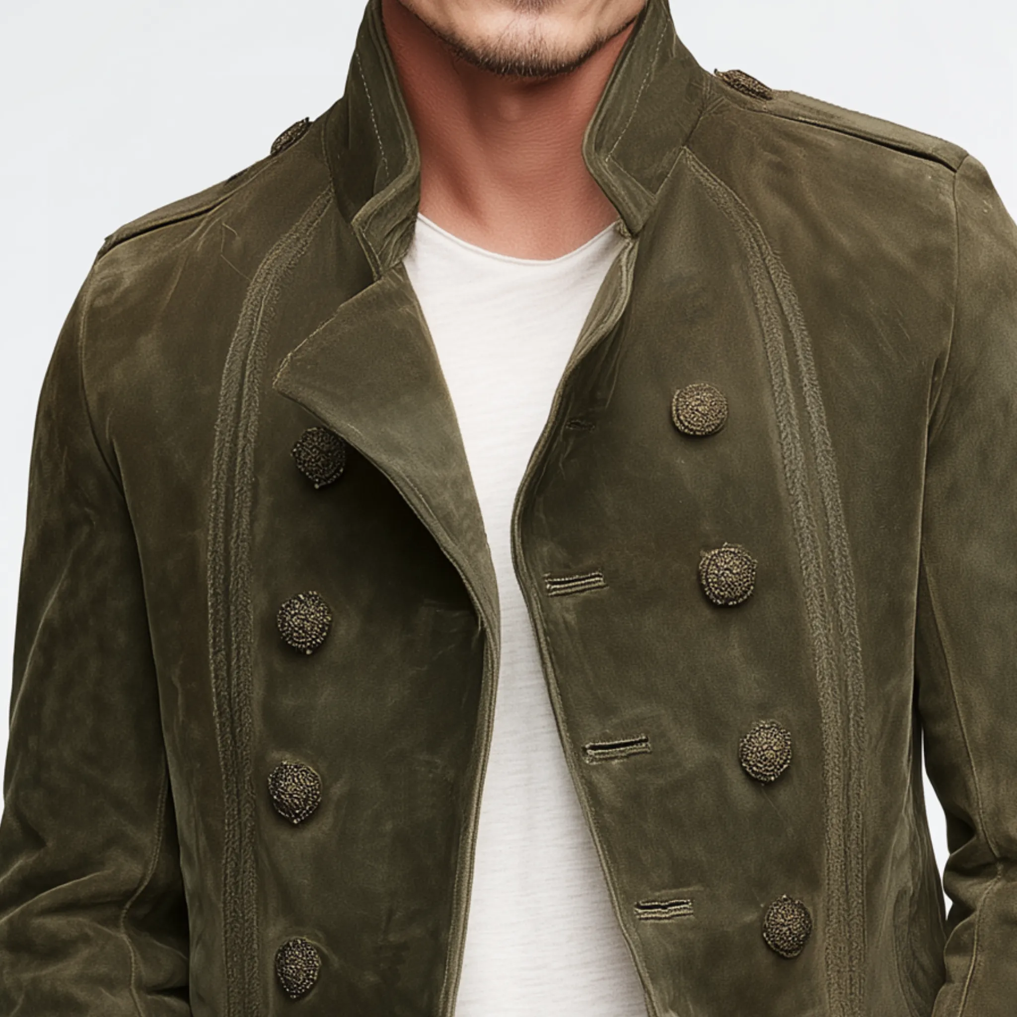 Men's Classic Vintage Lapel Suede Embroidered Double Breasted Jacket MTA2591H0K sold by Manly product image thumbnail 4