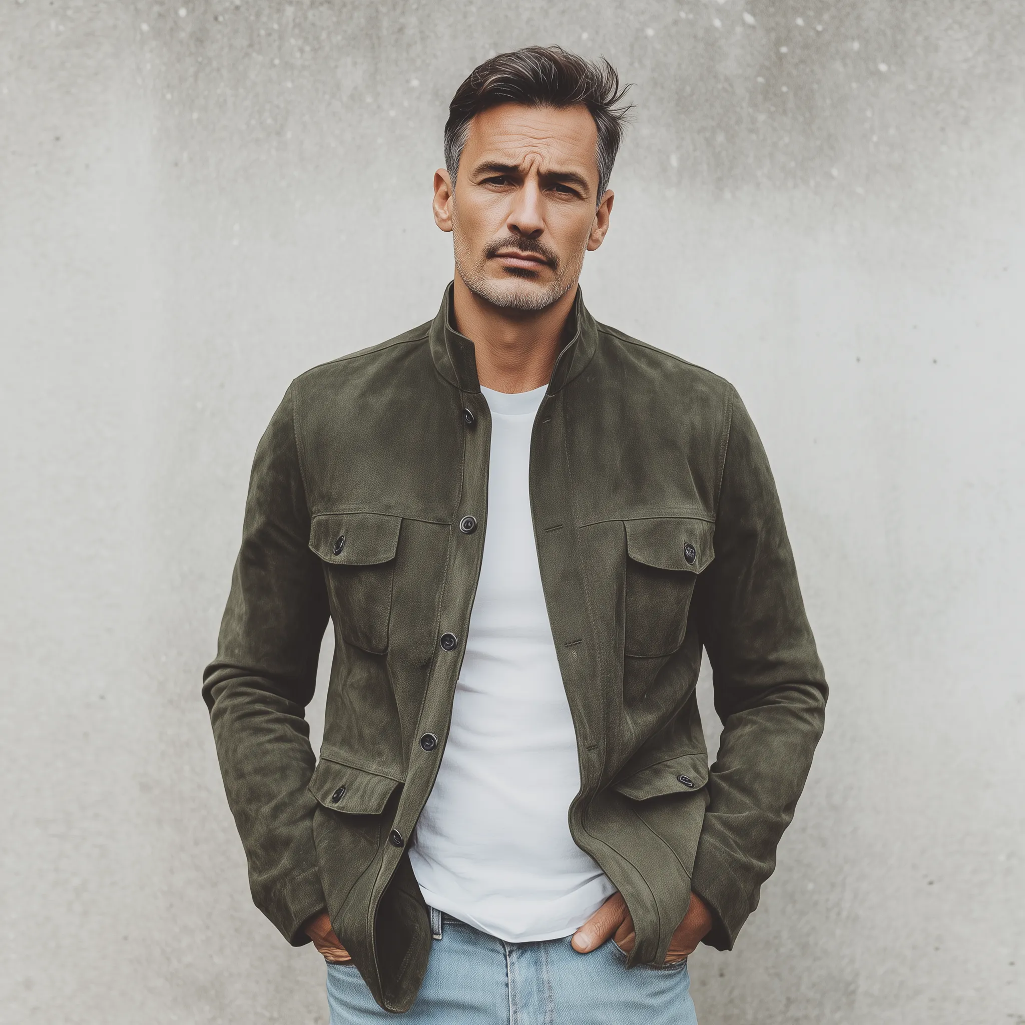 Men's Classic Vintage Stand Collar Suede Multi-Pocket Jacket MTA2563H8K sold by Manly product image thumbnail 3