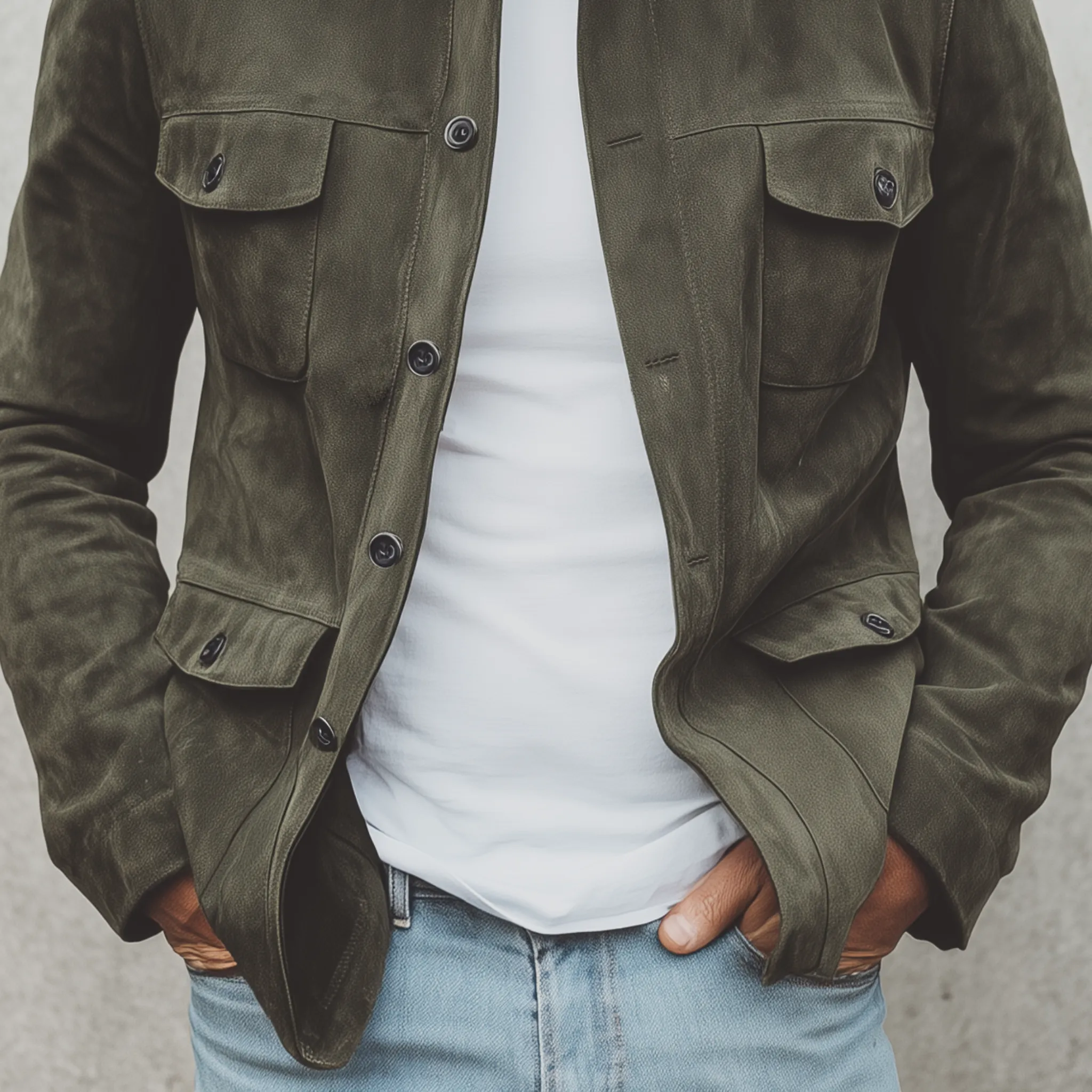 Men's Classic Vintage Stand Collar Suede Multi-Pocket Jacket MTA2563H8K sold by Manly product image thumbnail 5