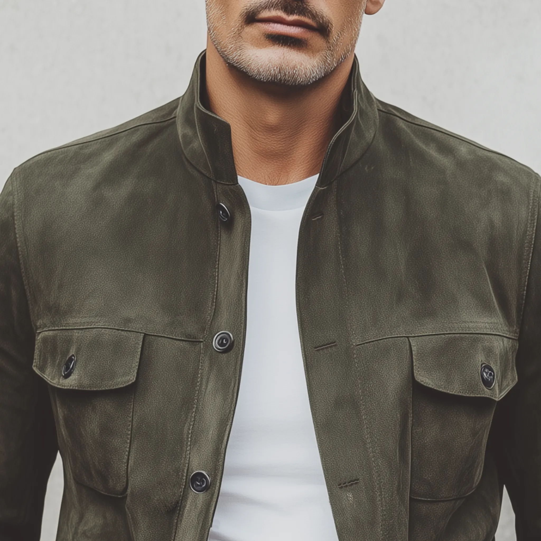 Men's Classic Vintage Stand Collar Suede Multi-Pocket Jacket MTA2563H8K sold by Manly product image thumbnail 4