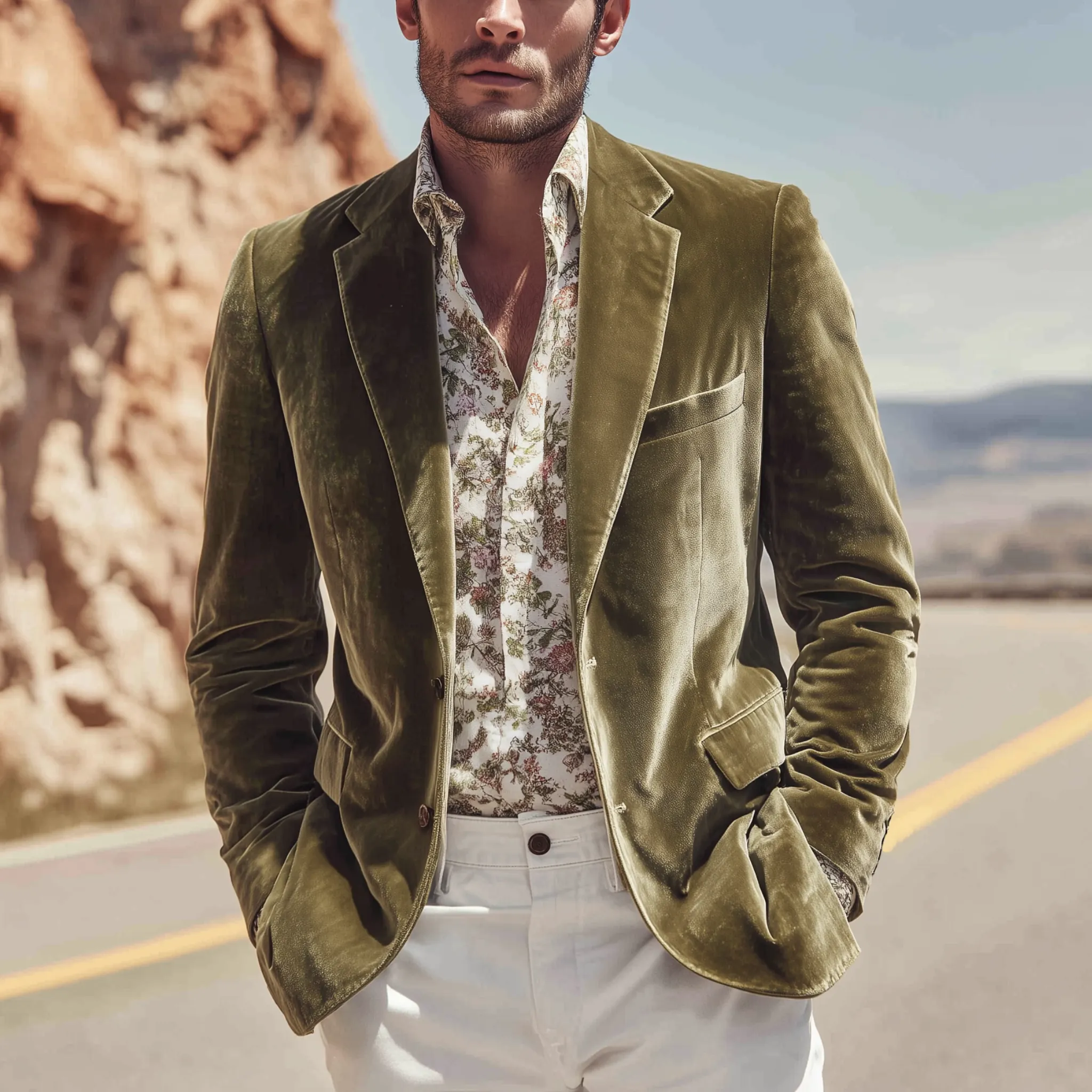 Men's Classic Vintage Velvet Single-breasted Slim-fit Blazer MTA2573H9K sold by Manly product image thumbnail 2