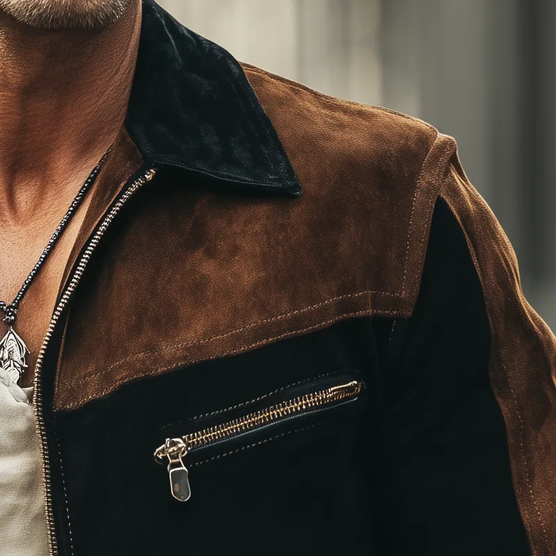 Men's Spring And Autumn Retro Colorblock Suede Zipper Jacket MTA2560H9U sold by Manly product image thumbnail 3