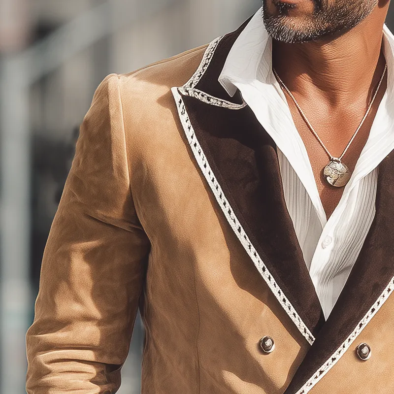 Men's Business Classic Colorblock Collar Double-breasted Sude Blazer MTA2534H7U sold by Manly product image thumbnail 3