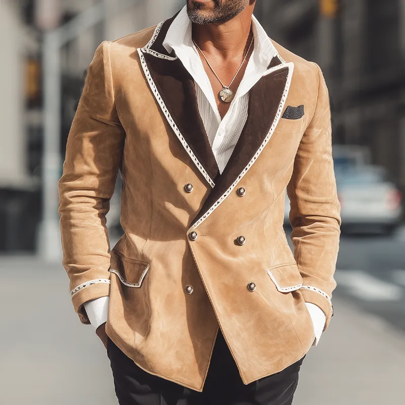 Men's Business Classic Colorblock Collar Double-breasted Sude Blazer MTA2534H7U sold by Manly product image thumbnail 2