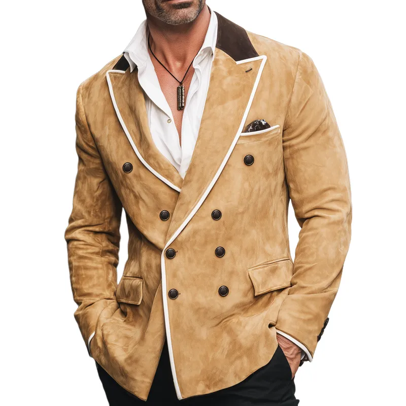 Men's Business Double-breasted Colorblock Collar Suede Blazer MTA2560H6U sold by Manly