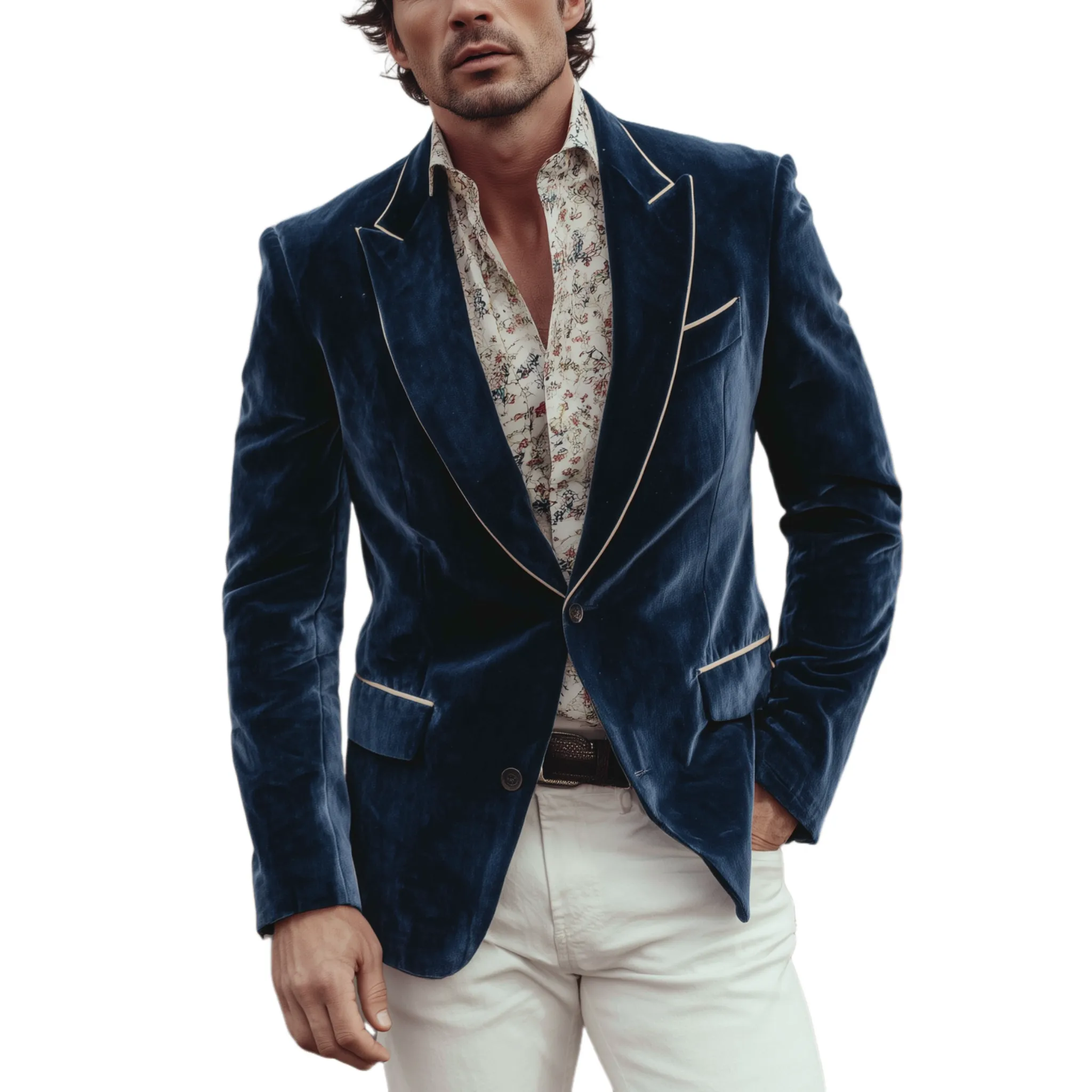 Men's Classic Retro Western Style Velvet Single-breasted Slim-fit Blazer MTA2508H2K sold by Manly