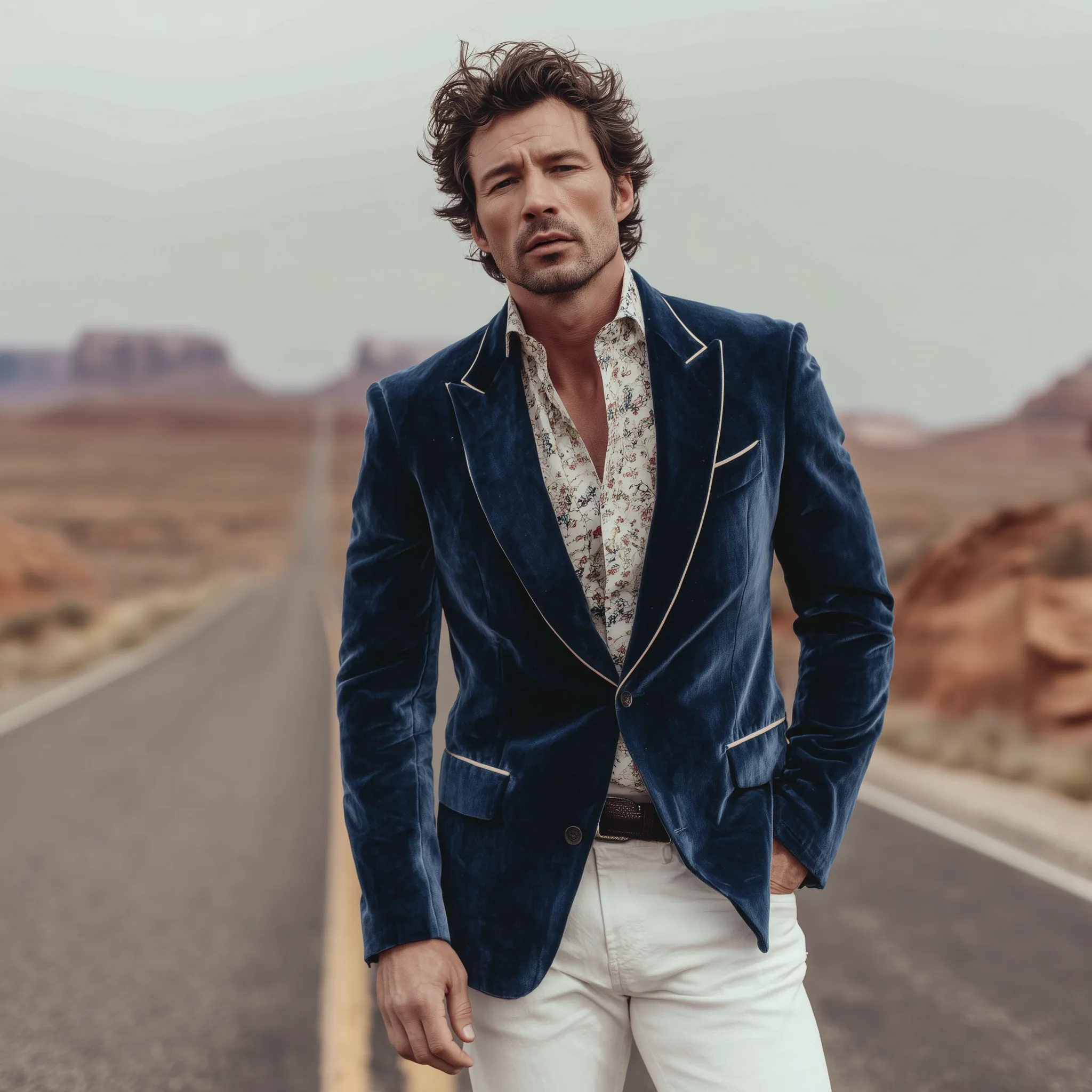 Men's Classic Retro Western Style Velvet Single-breasted Slim-fit Blazer MTA2508H2K sold by Manly product image thumbnail 3