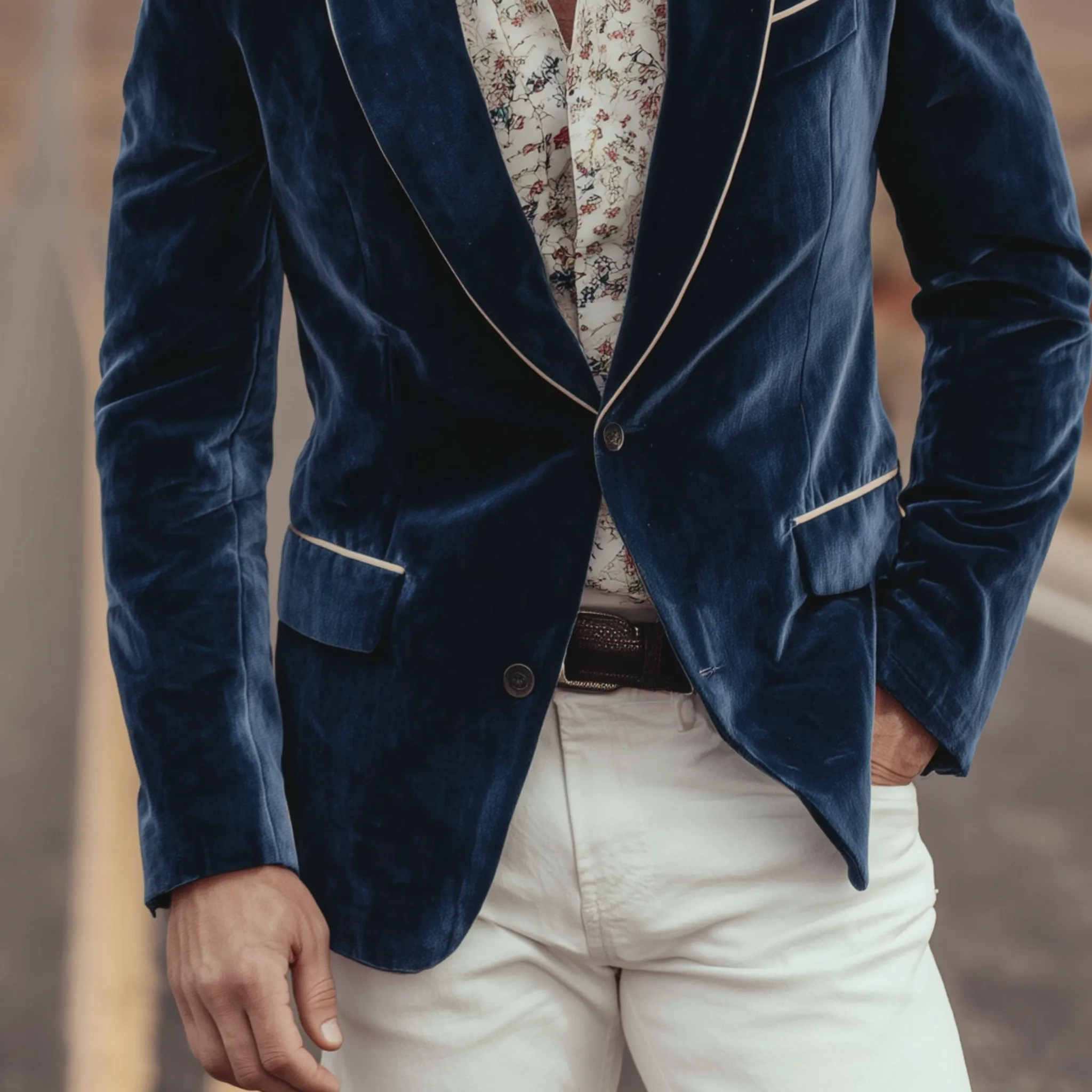 Men's Classic Retro Western Style Velvet Single-breasted Slim-fit Blazer MTA2508H2K sold by Manly product image thumbnail 5