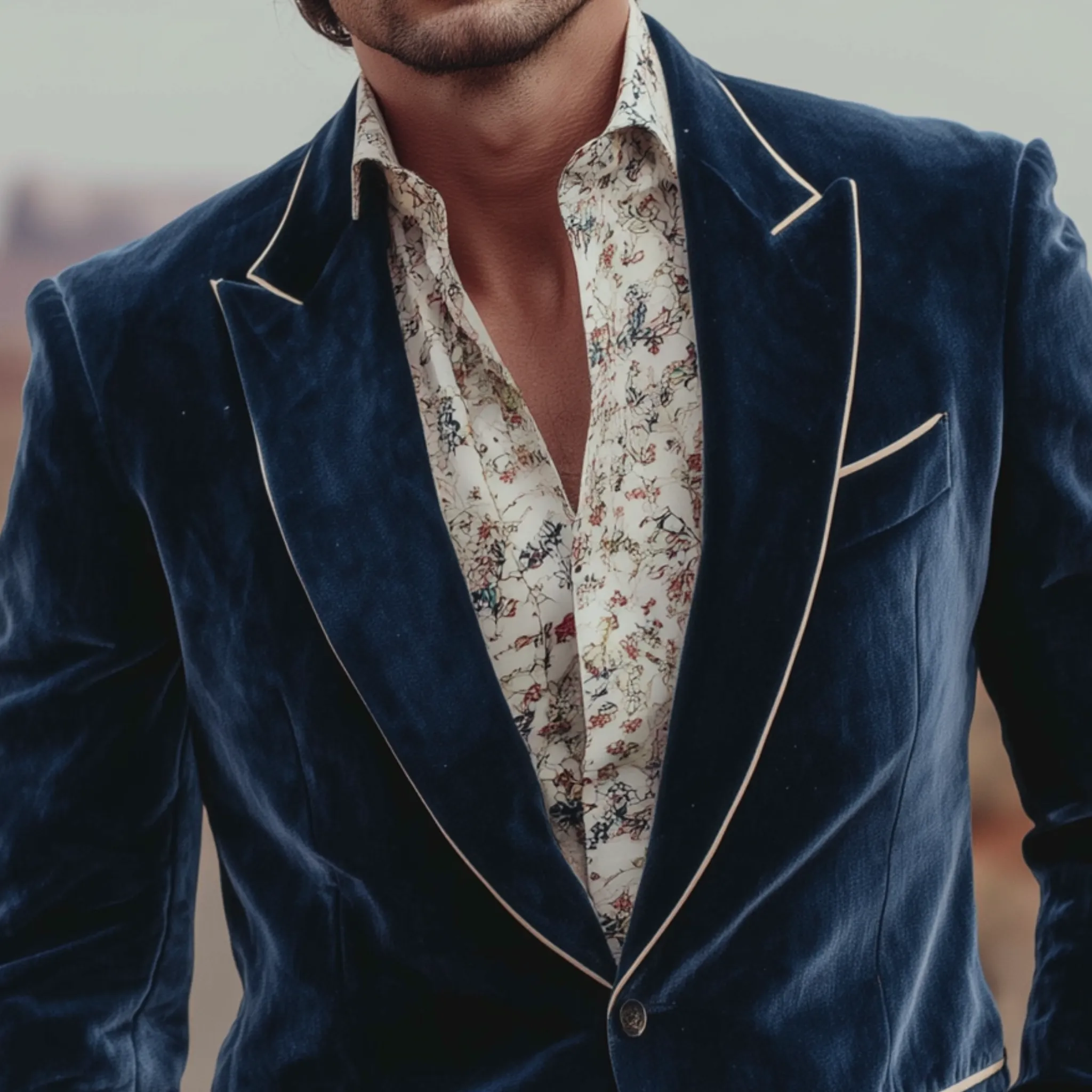 Men's Classic Retro Western Style Velvet Single-breasted Slim-fit Blazer MTA2508H2K sold by Manly product image thumbnail 4