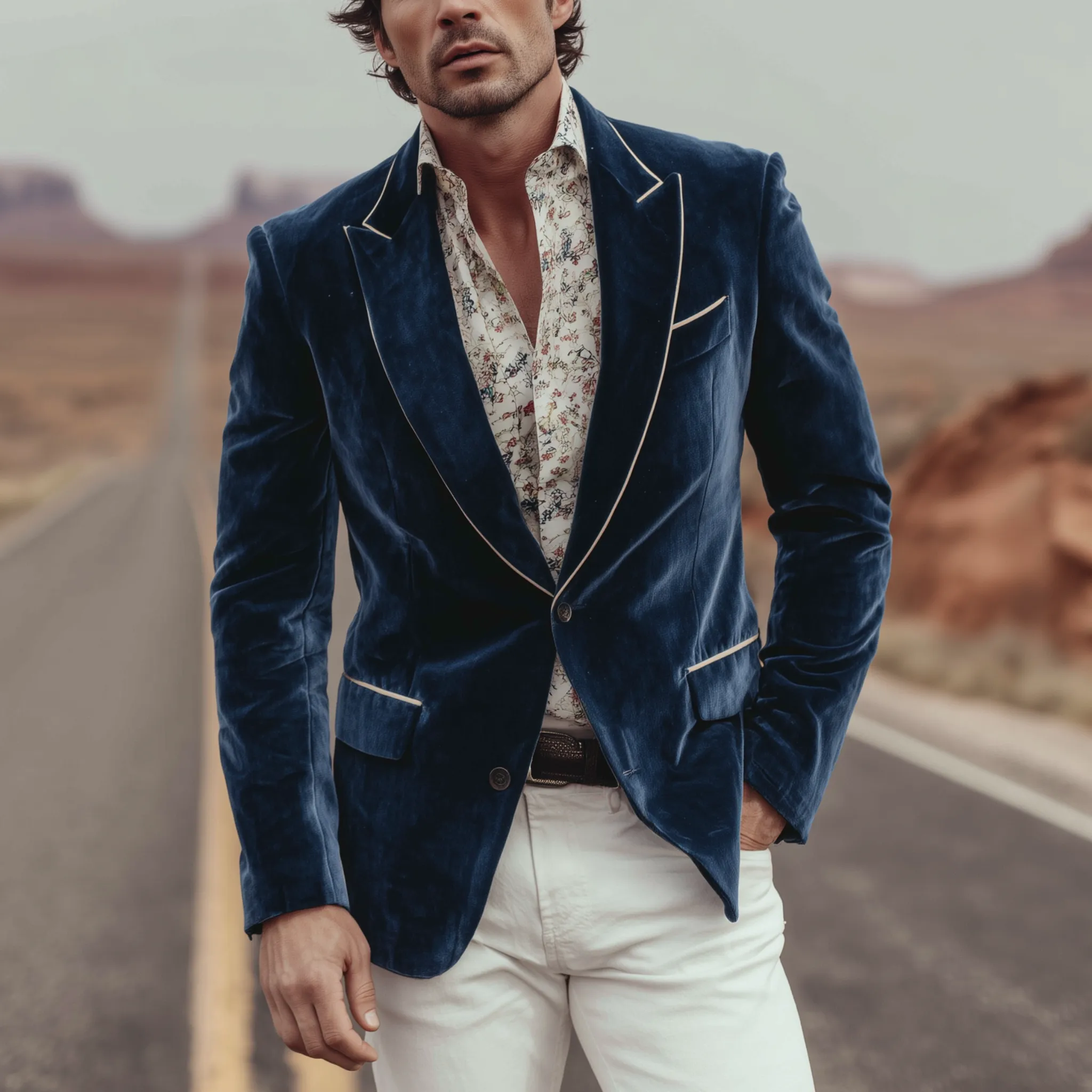 Men's Classic Retro Western Style Velvet Single-breasted Slim-fit Blazer MTA2508H2K sold by Manly product image thumbnail 2