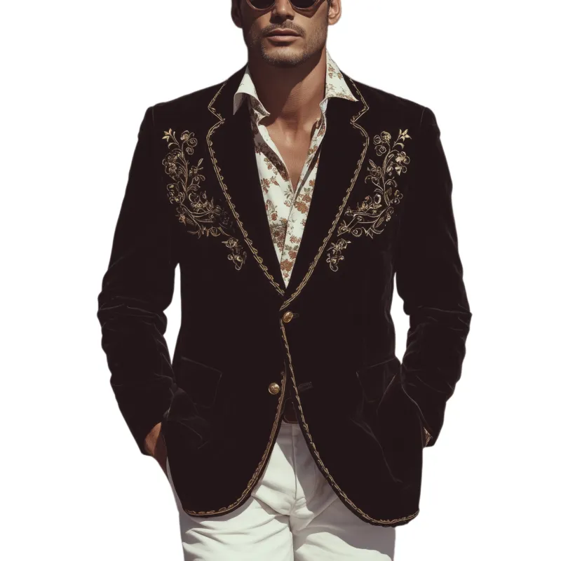 Men's Classic Retro Western Style Velvet Embroidered Single-breasted Slim-fit Blazer MTA1510H8K sold by Manly