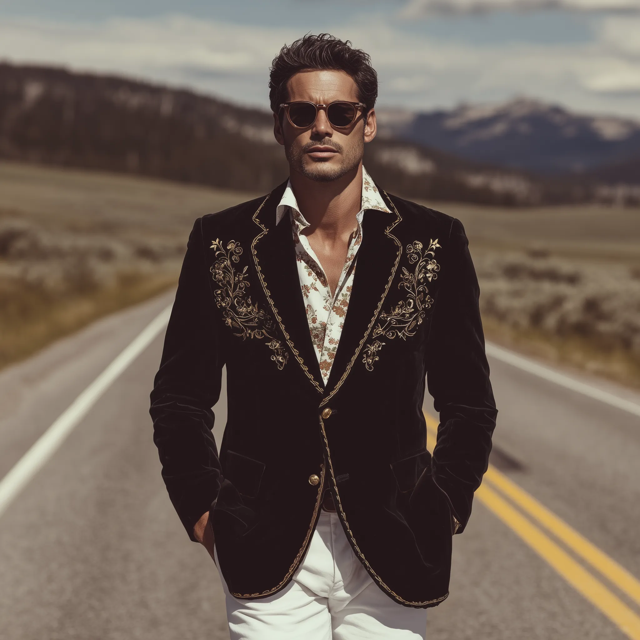 Men's Classic Retro Western Style Velvet Embroidered Single-breasted Slim-fit Blazer MTA1510H8K sold by Manly product image thumbnail 3