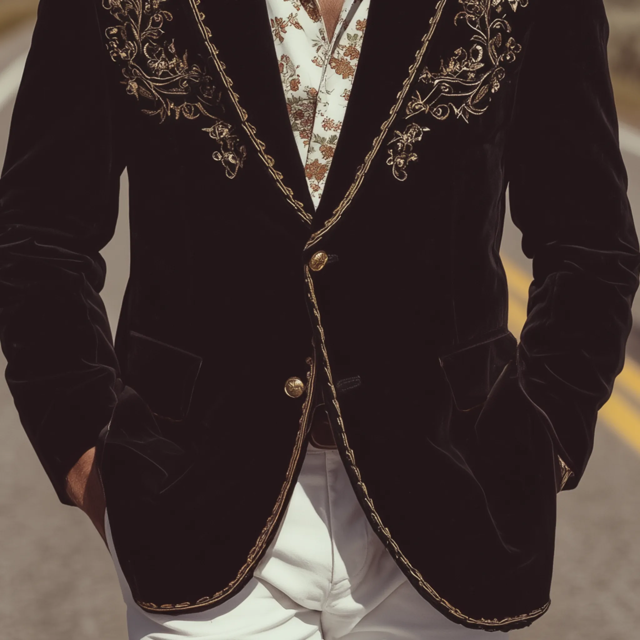 Men's Classic Retro Western Style Velvet Embroidered Single-breasted Slim-fit Blazer MTA1510H8K sold by Manly product image thumbnail 5