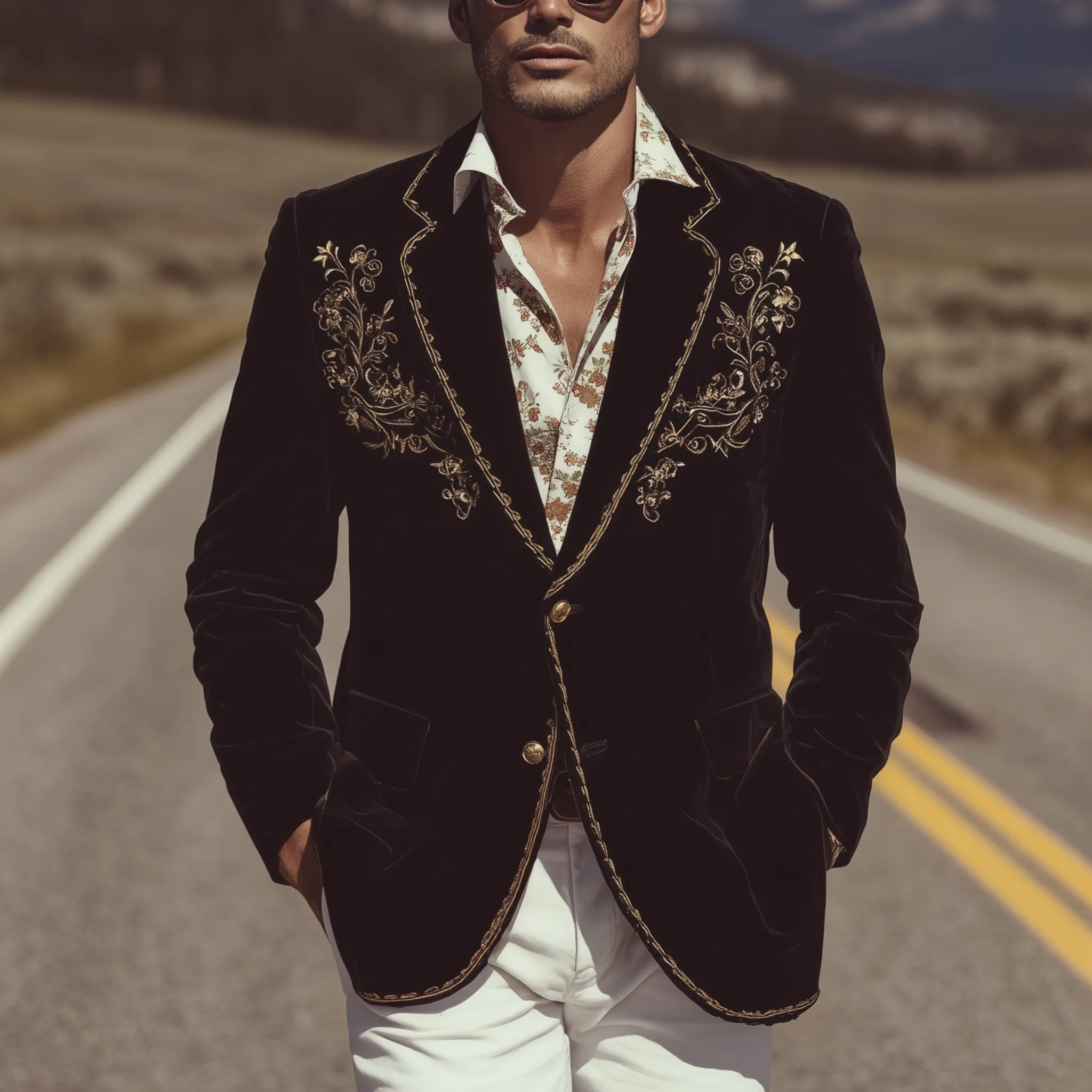 Men's Classic Retro Western Style Velvet Embroidered Single-breasted Slim-fit Blazer MTA1510H8K sold by Manly product image thumbnail 2