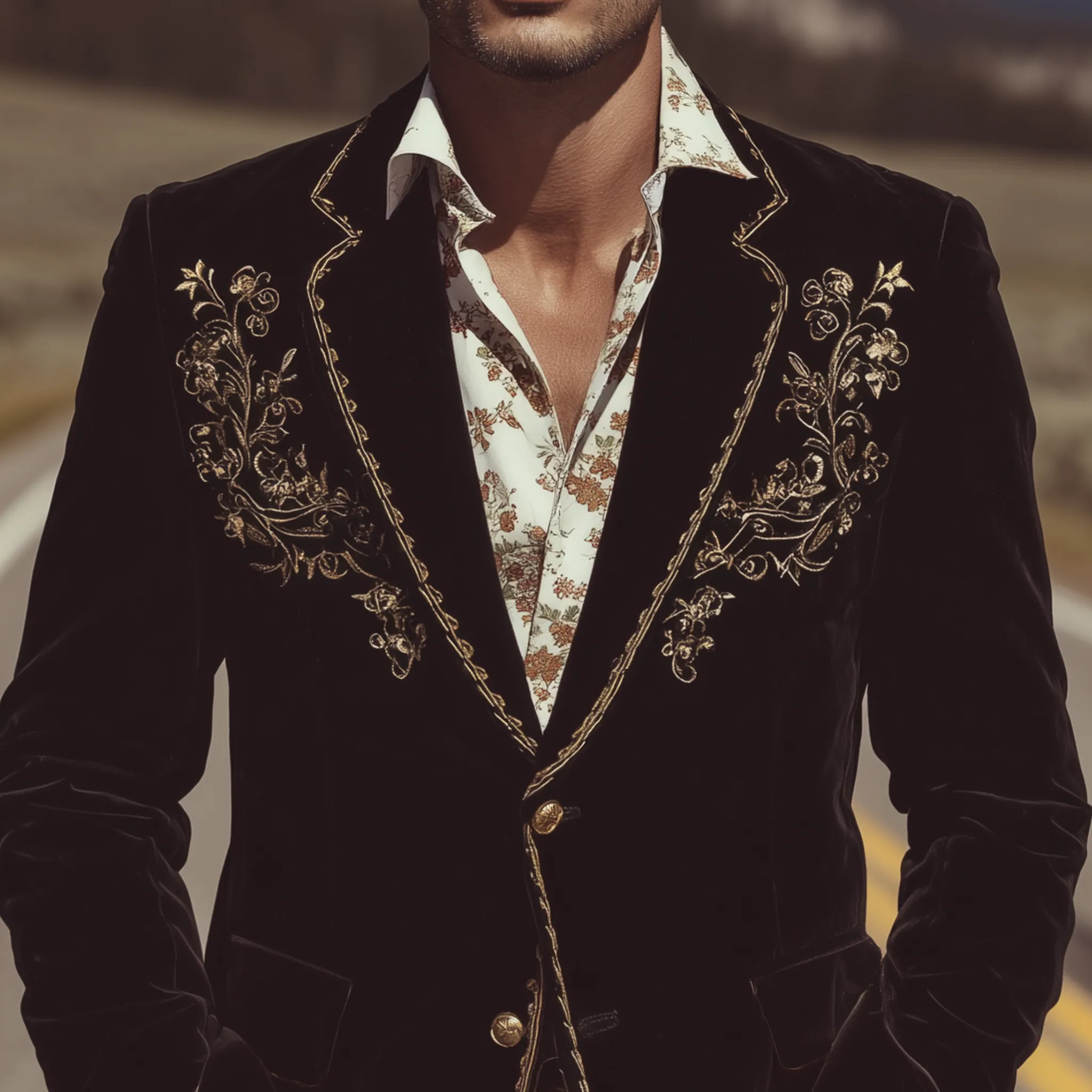 Men's Classic Retro Western Style Velvet Embroidered Single-breasted Slim-fit Blazer MTA1510H8K sold by Manly product image thumbnail 4