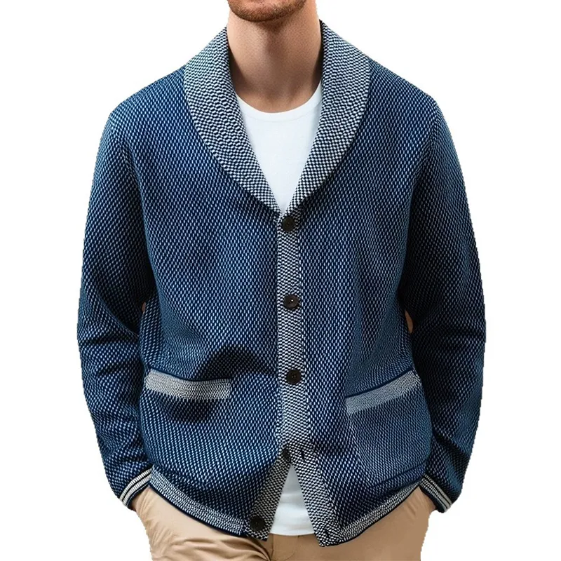 Men's Contrast Lapel Casual Knitted Cardigan MTA2527H7X sold by Manly