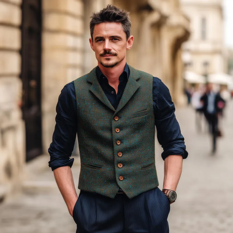 Men's Vintage Tweed Notch Lapel Single-breasted Slim-fit Suit Vest MTA2755H7M sold by Manly product image thumbnail 3