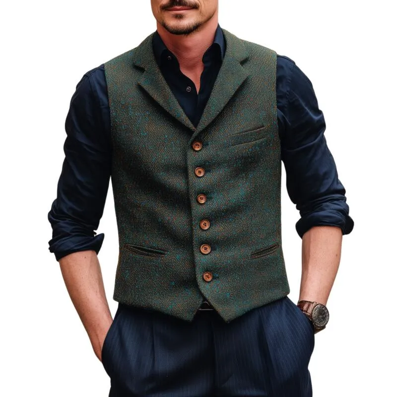 Men's Vintage Tweed Notch Lapel Single-breasted Slim-fit Suit Vest MTA2755H7M sold by Manly