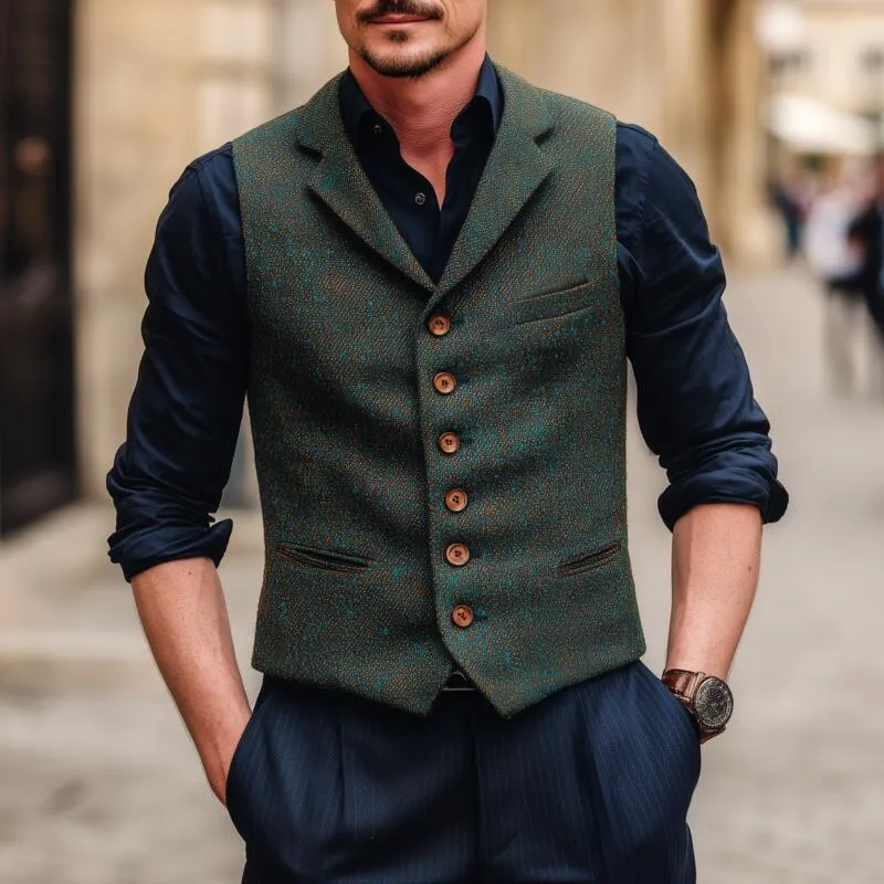 Men's Vintage Tweed Notch Lapel Single-breasted Slim-fit Suit Vest MTA2755H7M sold by Manly product image thumbnail 2