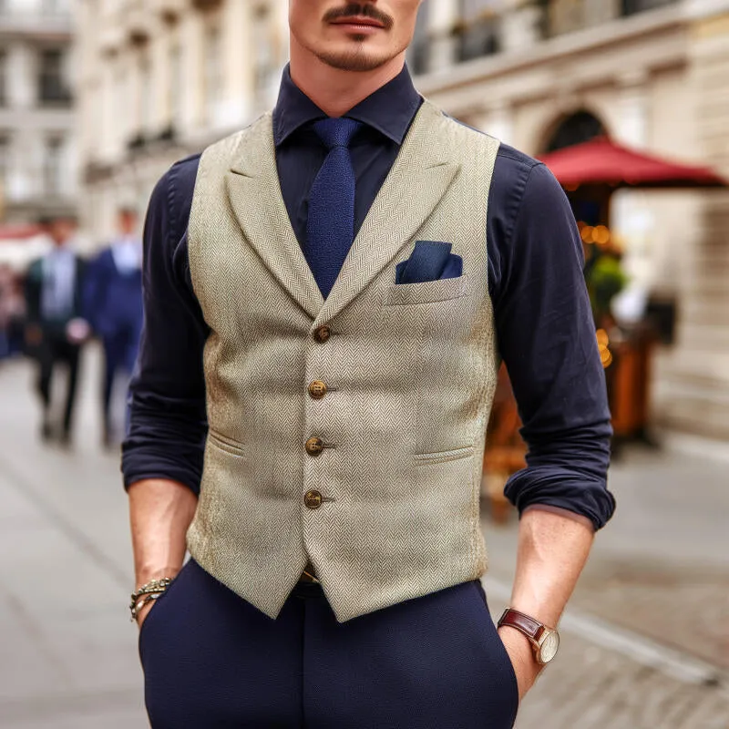 Men's Vintage Wool Blend Herringbone Lapel Single-Breasted Slim-Fit Suit Vest MTA2740H5M sold by Manly product image thumbnail 2